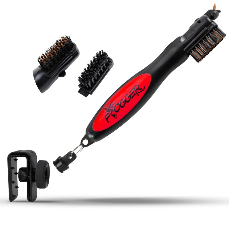 Frogger BrushPro Latch-It Golf Club Cleaner, Ergonomic Grip and Latch-it Magnet, Red - Professional Golf Club Brush and Groove Cleaner for Golfers - Image 1